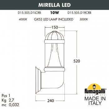 Светильник уличный настенный FUMAGALLI MIRELLA D15.505.000.VXD1L.CRB