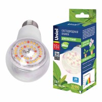 Лампа светодиодная для растений Uniel E27 15W прозрачная LED-A60-15W/SPFB/E27/CL PLP30WH UL-00007405 Лампа светодиодная для растений Uniel E27 15W прозрачная LED-A60-15W/SPFB/E27/CL PLP30WH UL-00007405