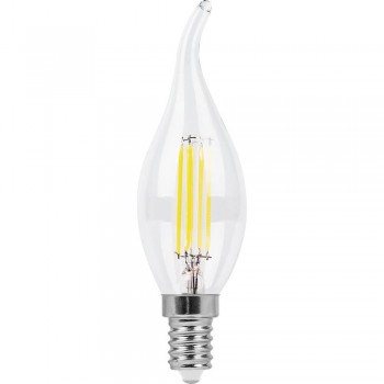 Лампа светодиодная филаментная Feron E14 9W 2700K Свеча на ветру Прозрачная LB-74 25960