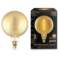 Лампа светодиодная филаментная Gauss E27 6W 2700K янтарная 154802118 Лампа светодиодная филаментная Gauss E27 6W 2700K янтарная 154802118