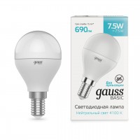 Лампа светодиодная Gauss E14 7,5W 4100К матовая 1053128 Лампа светодиодная Gauss E14 7,5W 4100К матовая 1053128