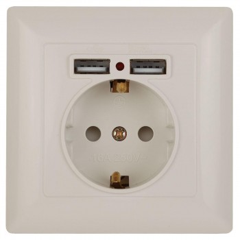 Розетка ЭРА Intro Solo Schuko P+E 16A 250V со шторками 2хUSB слоновая кость 4-410-02 Б0043404