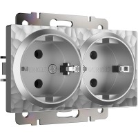Розетка Werkel Hammer двойная с заземлением серебряный W1272006 4690389162954 Розетка Werkel Hammer двойная с заземлением серебряный W1272006 4690389162954