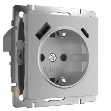 Розетка Werkel с быстрой зарядкой USB Type A+С серебряный рифленый W1171709 4690389176456 Розетка Werkel с быстрой зарядкой USB Type A+С серебряный рифленый W1171709 4690389176456