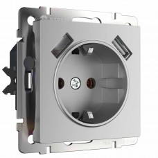 Розетка Werkel с заземлением, шторками и USBх2 серебряная W1171506 4690389156458 Розетка Werkel с заземлением, шторками и USBх2 серебряная W1171506 4690389156458