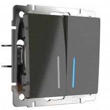 Выключатель двухклавишный проходной с подсветкой Werkel серо-коричневый WL07-SW-2G-2W-LED 4690389086700