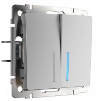 Выключатель двухклавишный с подсветкой Werkel серебряный W1120106 4690389155925 Выключатель двухклавишный с подсветкой Werkel серебряный W1120106 4690389155925