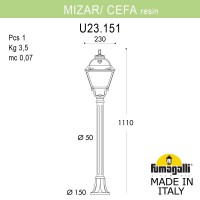 Садовый светильник-столбик FUMAGALLI MIZAR.R/CEFA U23.151.000.VXF1R Садовый светильник-столбик FUMAGALLI MIZAR.R/CEFA U23.151.000.VXF1R