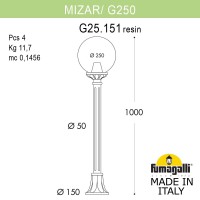 Садовый светильник-столбик FUMAGALLI MIZAR.R/G250 G25.151.000.VXF1R Садовый светильник-столбик FUMAGALLI MIZAR.R/G250 G25.151.000.VXF1R