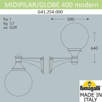 Светильник уличный настенный FUMAGALLI MIDIPILAR/GLOBE 400 modern G41.254.000.AYE27 Светильник уличный настенный FUMAGALLI MIDIPILAR/GLOBE 400 modern G41.254.000.AYE27