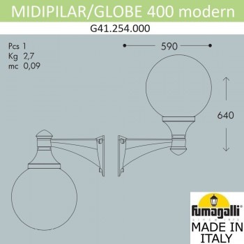 Светильник уличный настенный FUMAGALLI MIDIPILAR/GLOBE 400 modern G41.254.000.AYE27