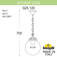 Подвесной уличный светильник FUMAGALLI SICHEM/G250. G25.120.000.VYF1R Подвесной уличный светильник FUMAGALLI SICHEM/G250. G25.120.000.VYF1R